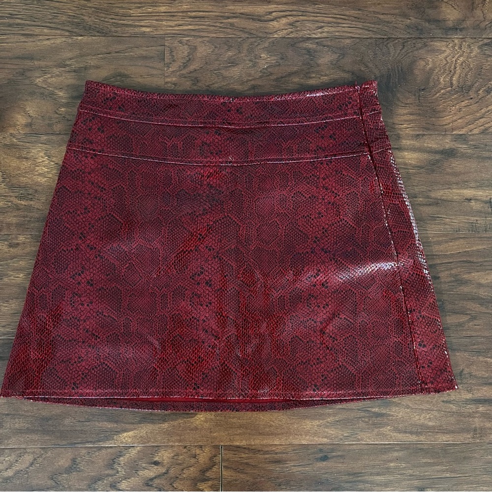 Zara Red Snakeskin Leather Mini Skirt